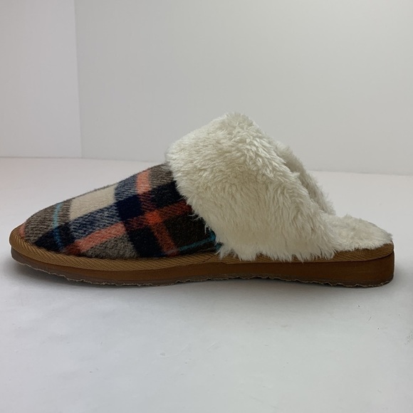 Minnetonka Shar Fur Trim Slipper Plaid Print Size 7M - Picture 16 of 16